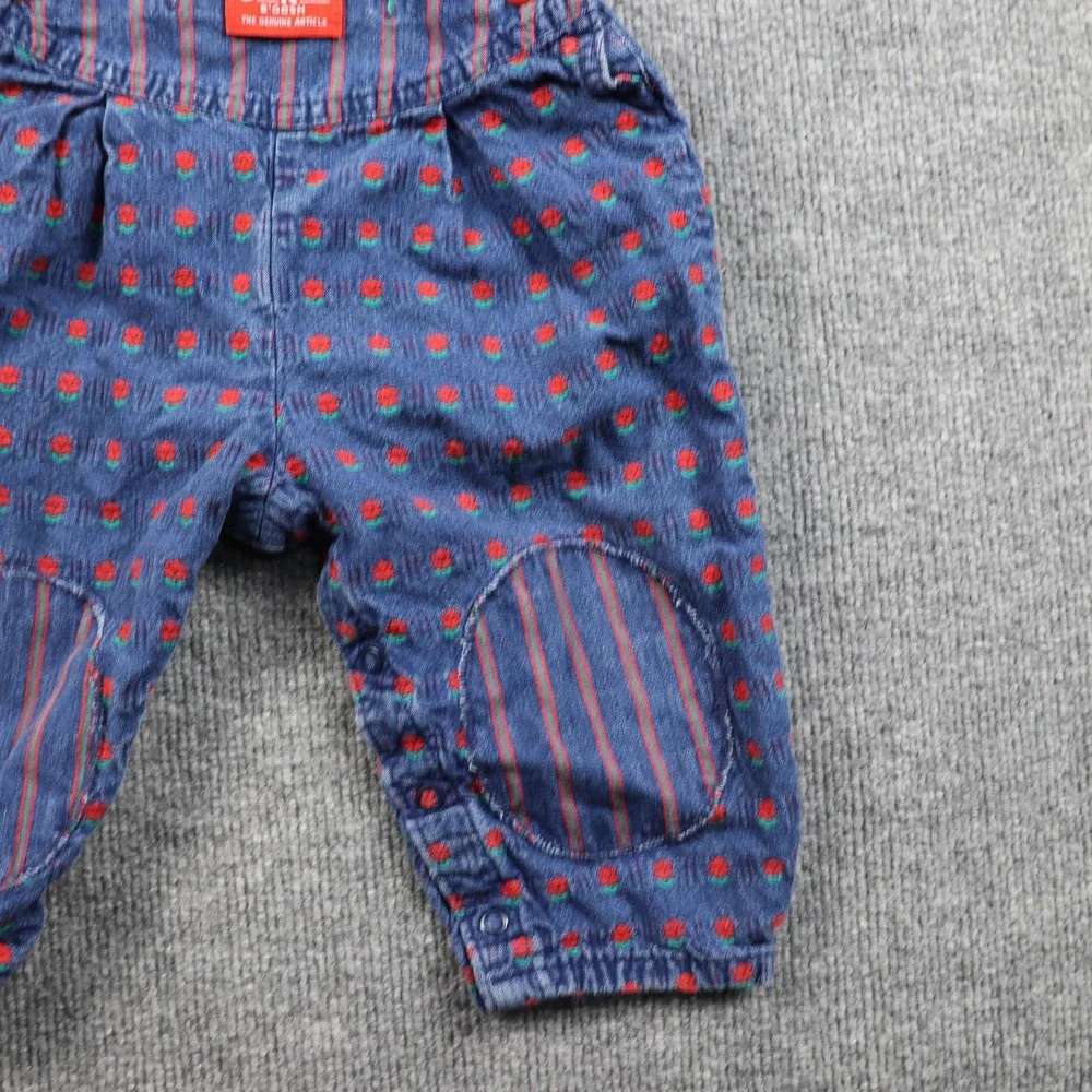 VINTAGE OshKosh B'gosh Overalls Girls‎ 2T Blue Floral Stripe Made USA 90s